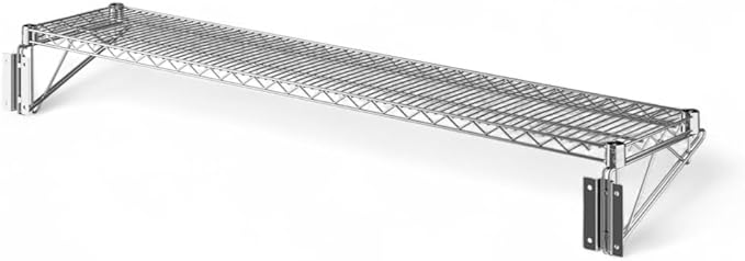 12" x 60" Chrome Wall-Mounted Wire Shelf with Epoxy Coating, Heavy-Duty Steel Storage Rack, NSF Certified, Easy Installation, Open Wire Design for Kitchen, Garage, or Utility Storage