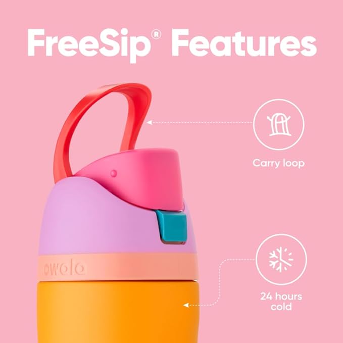 Owala FreeSip Insulated Stainless Steel Water Bottles Bundle - 24 oz Tropical and 16 oz Berries Kids