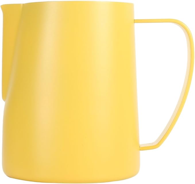 Milk Frothing Pitcher, 20oz/600ml Stainless Steel Espresso Steaming Pitcher, Milk Frother Steamer Cup For Latte Art, Yellow