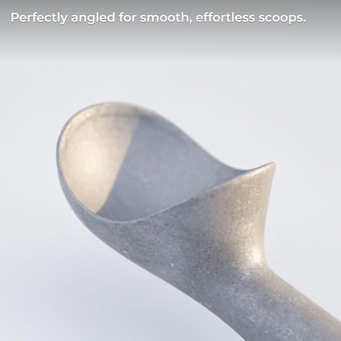 yuriya Aluminum Ice Cream Scoop, Heat-Conductive One-Piece Triggerless Scooper, Self-Standing Elevated Head, Ergonomic 7-Inch Handle, Matte Silver