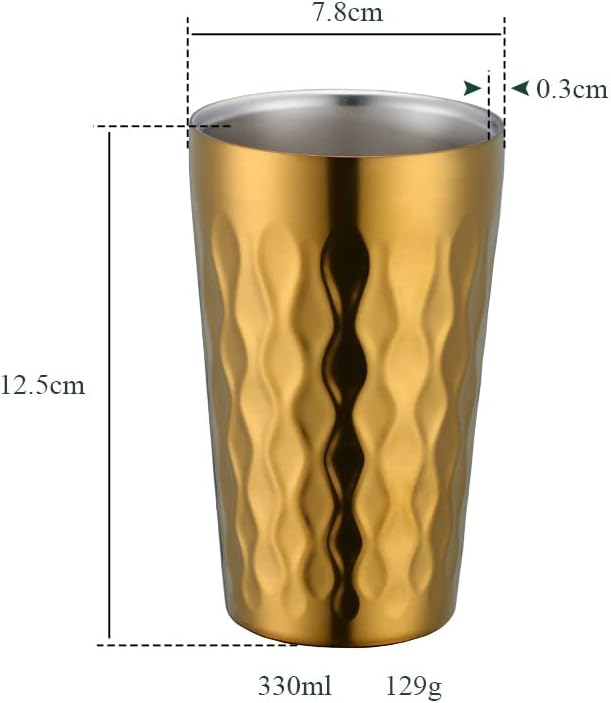 10oz Stainless Steel Cup Set, 6Pcs Double Wall Metal Cup，Vacuum Stackable Insulated Portable Drinking Tumblers Unbreakable Glasses，for Home Outdoor Restaurant(Gold)