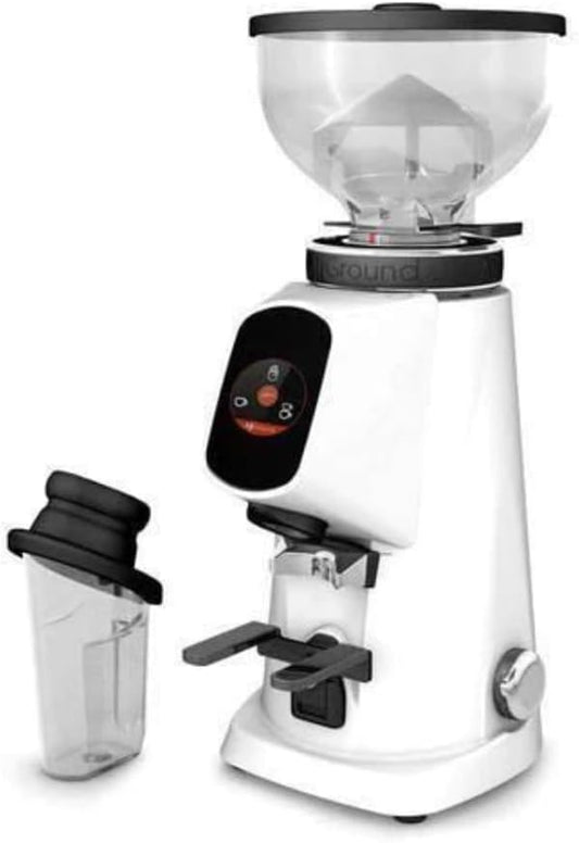 Fiorenzato All Ground Burr Grinder/Coffee Grinder for Home/Burr Coffee Ginder/Electric Coffee Ginder/Coffee Bean Grinder - 64mm flat burrs with Container - Made in Italy, Standard, White
