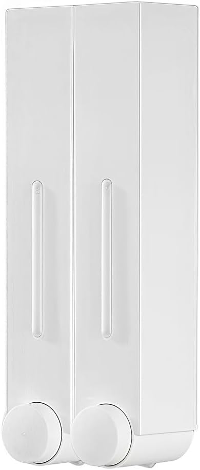 Wall Mounted Dispenser With Multiple Chambers Bathroom Soap Pump Container For Shampoo Shower Gel Conditioner Storage With Large Capacity 400Ml Transparent Window(White Double)