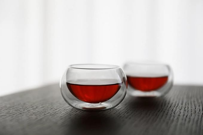PunPun 4.2oz. 125ml Tea Cups Set of 4, Double Walled Glass Cups for Tea or Coffee, Borosilicate Glasses Heatproof Insulating,Teacups, Hand Made Insulated Cups, Clear Glass Cups