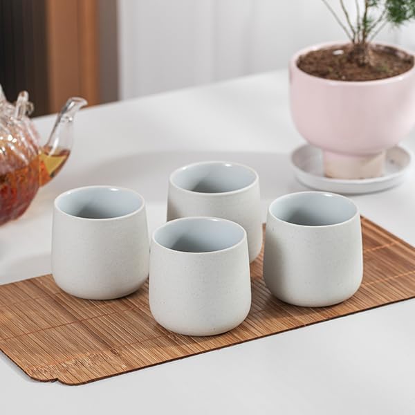 TEANAGOO Japanese Tea Cups, Chinese Tea Cup, 7.2Oz / 205 Ml, Ceramic Tea Cups for Adults, Ceramic Cups no Handles, Japanese Cups, Matcha Cup, Lt.Grey, 4 Pcs/Box, H5