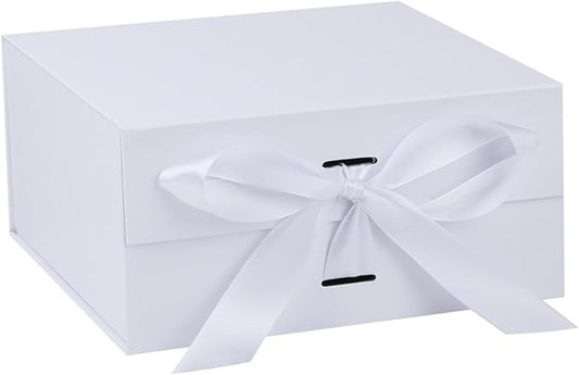 OEMVALATY White Gift Box,8x8x4 Inches Gift Boxes with Lids for Presents with Magnetic Closure and Ribbon for Wedding,Storage,Birthday