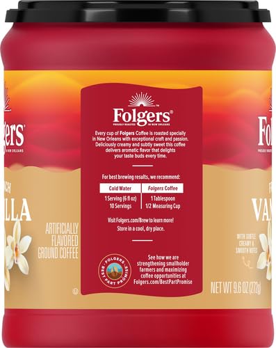 Folgers French Vanilla Flavored Ground Coffee, 9.6 Ounce (Pack of 2)