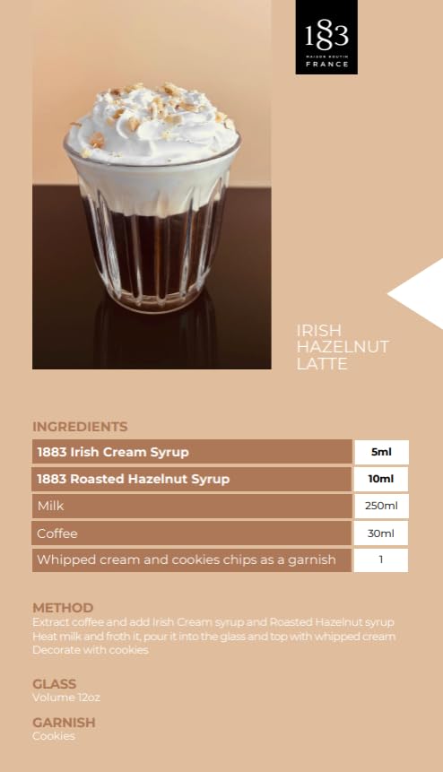 1883 Roasted Hazelnut Syrup for Drinks – Premium French Coffee Syrup – Made in France – 1 Liter Bottle – Perfect for Lattes, Cocktails & Desserts