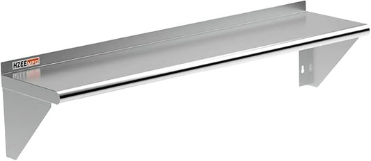 NSF Stainless Steel Wall Mounted Shelves 12x48 Inches 4ft,18 Gauge Metal Floating Rack Shelf with 2 Brackets for Kitchen, Restaurant,Bar,Lab,Utility Room and Garage