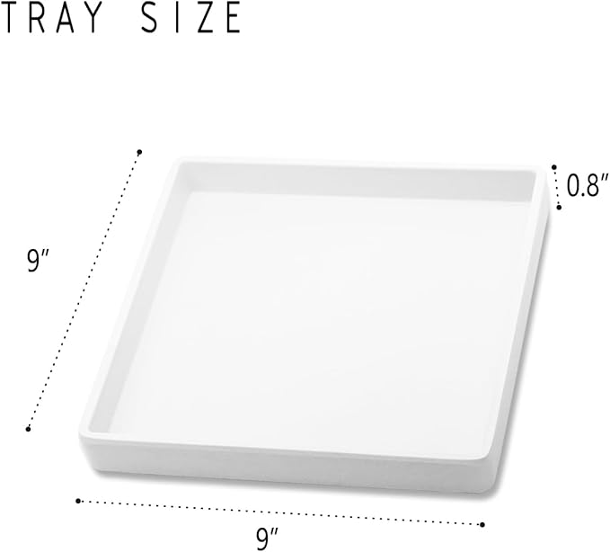 Small Square Tray (9 inch) 3 Pack, Durable White Tray for Desserts & Organization, Lightweight for Coffee, Drinks, Party, Seasoning, Perfume and Display.