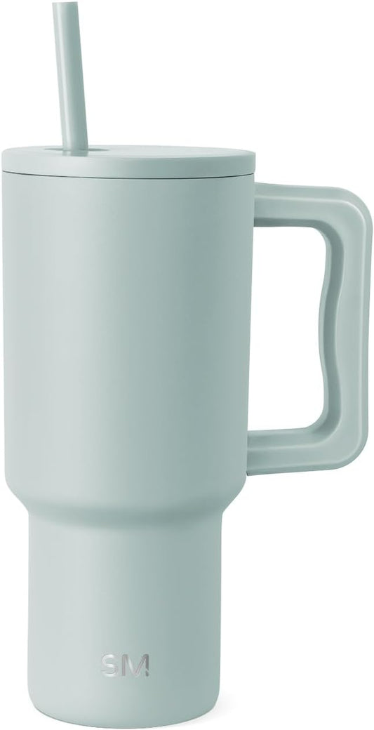 Simple Modern 30 oz Trek Tumbler with Handle and Straw Lid | Cup Holder Friendly Insulated Stainless Steel Travel Mug | Sea Glass Sage