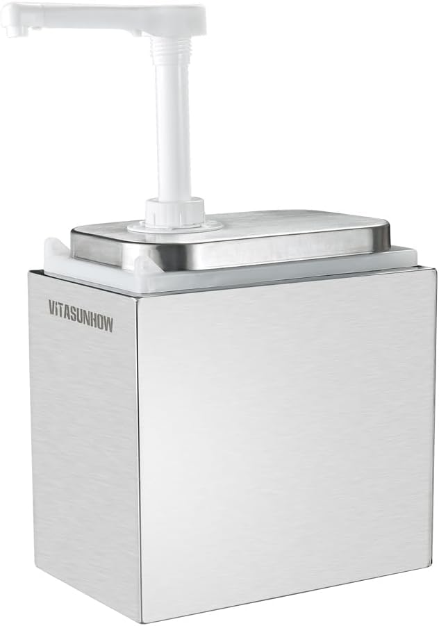 VITASUNHOW Condiment Pump Station, Sauce Dispenser Pump Seasoning Condiment Squeeze Pump Container with Base Removable Tanks,for Casual Fast Food, Western Restaurant (P1002)