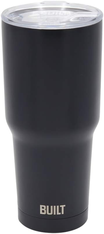BUILT Double Walled Stainless Steel Tumbler Set with Replacement Lid, 2 Reusable Tritan Wire Straw Cleaning Brush in Gift Box, 1 Count (Pack of 1), Black, 30 fl.oz.
