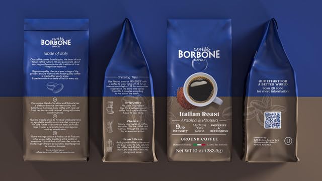 Caffè Borbone Italian Roast Blend, Medium Roast Ground Coffee, 10 oz bag (3 Pack)