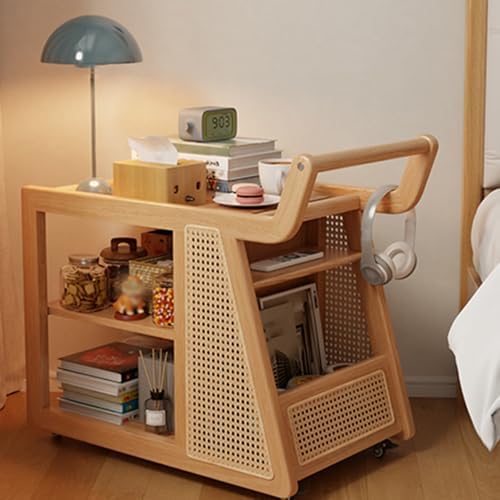 Sofa Side Table,Coffee Station Table on Wheels,Movable Coffee Bar Stand Cart with Storage 3 Tier Wood Coffee Table,for Home Kitchen, Entryway, Living Room,Dining Room