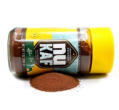 nuKAF By Gourmanity Instant Chicory Coffee Alternative, Brews Like Regular Coffee, All Natural 100% Chicory Root Powder, Great for Your Daily Drink, Rich in Prebiotics, Kosher, 7oz jars (Pack of 2)