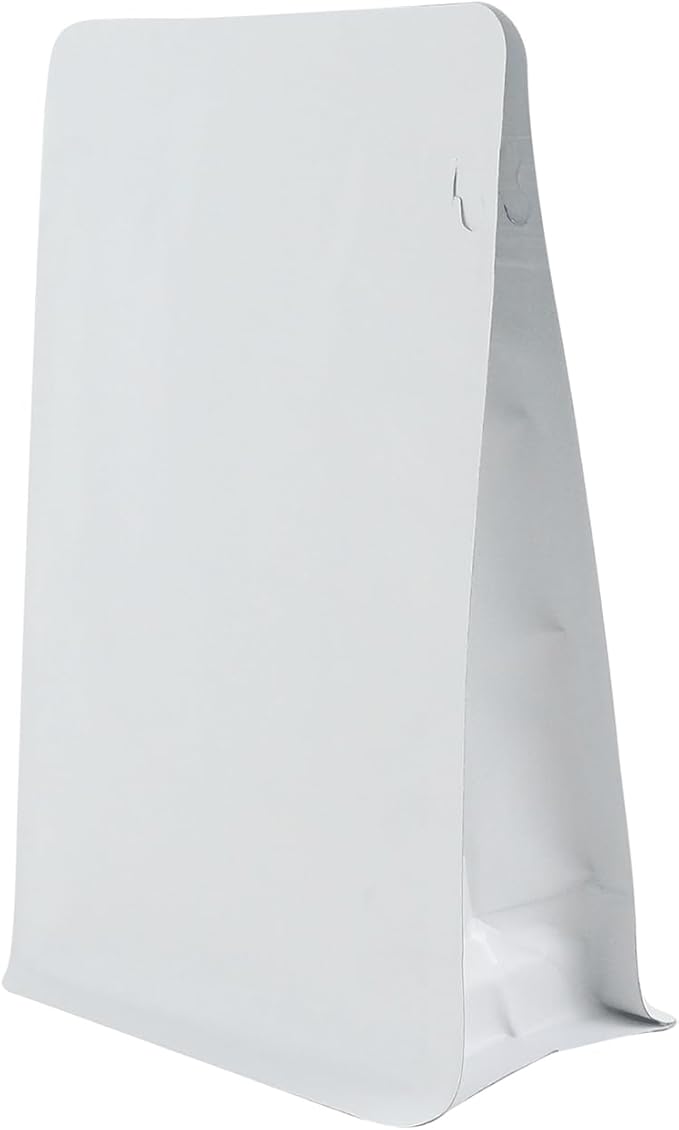 150 Pack High Barrier Stand-Up Coffee Bean Bags with Vented Valve, Matte Metallic, Heat-Sealable and Resealable Solid Color Pouches for Food Storage (6 * 12.8 inch,2 lb,32 oz,White)