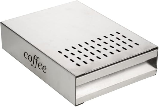 Restaurantware Restpresso 13.5 x 9.75 x 3.75 Inch Espresso Knock Box 1 Vented Coffee Knock Box - Detachable Drawer Silicone Knock Bar Silver Stainless Steel Coffee Grounds Knock Box Durable