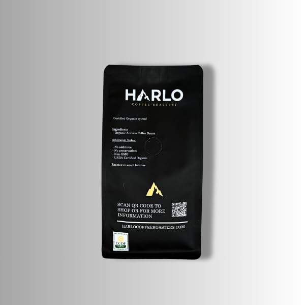 Harlo Coffee Roasters Organic Peru Decaf Single Origin Coffee, Royal Select Water Process, Medium Roast, Whole Bean, 12 oz