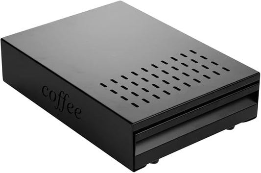 Restaurantware Restpresso 13.5 x 9.75 x 3.75 Inch Espresso Knock Box 1 Vented Coffee Knock Box - Detachable Drawer Silicone Knock Bar Black Stainless Steel Coffee Grounds Knock Box Durable
