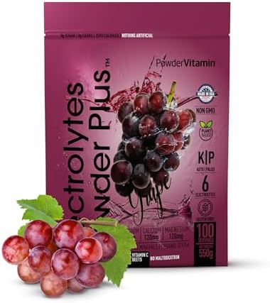 PowderVitamin Electrolytes Powder Plus (100 Servings) Grape Electrolyte Powder Zero Calorie Keto, 0 Sugar, No Maltodextrin,1000mg Potassium,120mg Calcium,120mg Magnesium, Hydration Powder