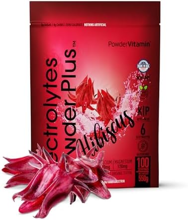 PowderVitamin Electrolytes Powder Plus (100 Servings) Hibiscus Electrolyte Powder Zero Calorie Keto,0 Sugar, No Maltodextrin,1000mg Potassium,120mg Calcium,120mg Magnesium, Hydration Powder