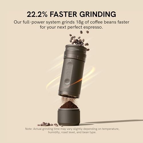 OutIn Nano Portable Electric Espresso Machine with Fino Portable Electric Coffee Grinder, White & Grey
