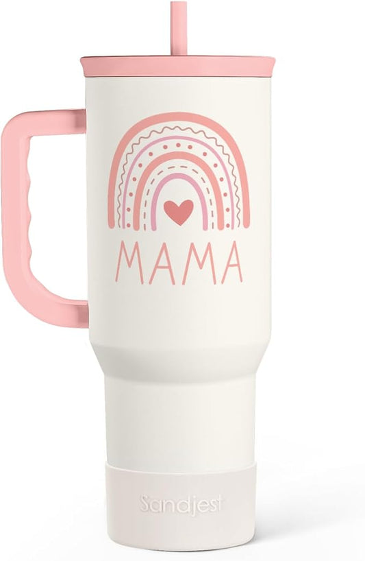 Gift for Mom from Daughter Son - Mama Insulated Stainless Steel Tumbler 40oz with Handle and Straw, Travel Coffee Mug for Mommy Moms - Gifts Idea for Birthday Christmas Mothers Day