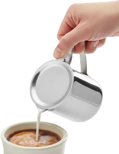 (Set of 12) Creamer Servers with Lid & Closed Handle – Durable Mirror-Finish Creamer Pitcher for Coffee, Syrup, Salad Dressings, Gravy – Perfect for Restaurants, Cafes & Home Use (12)