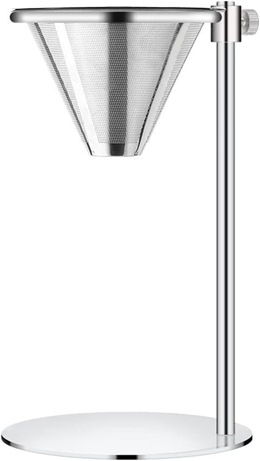 Adjustable Stainless Steel Pour Over Coffee Maker Station Stand With Reusable Double Filter Freestanding Drip Cone Brewer Directly Into Mug Cup Adjustable Stainless Steel Coffee Brewer
