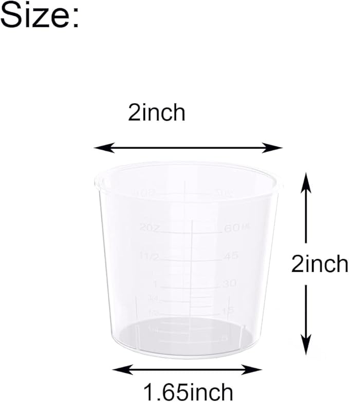 100 Pieces 2 Ounce Plastic Graduated Cups 60 ml Transparent Scale Cups with 100 Pieces Wooden Stirring Sticks for Mixing Paint, Stain, Epoxy, Resin