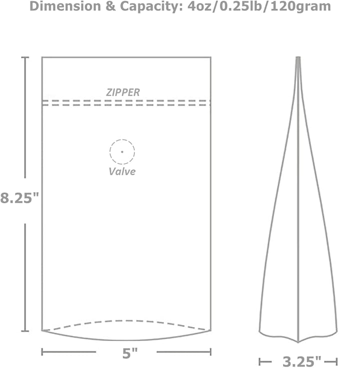 4 Ounce 50 Pieces Coffee Bags with Ziplock - High Barrier Natural Kraft Paper Stand up Coffee Pouches with Air Release/One Way Degassing Valve & Reusable Zipper (50, 4oz/0.25lb/120gm)