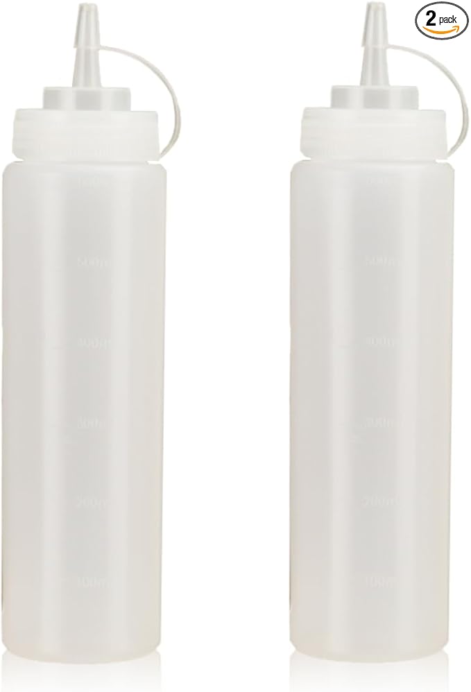 Squeeze Bottles for Sauces,Leak-Proof Condiment Dispenser, BPA-Free Kitchen Restaurant Squeeze Bottle Set with Wide Mouth for Ketchup, Mustard,Syrup,Dressings (White, 2Pack-24oz(600ml))