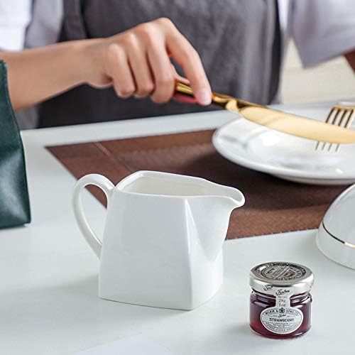Sizikato Delicate Porcelain Pure White Creamer Pitcher with Handle, 8 Oz
