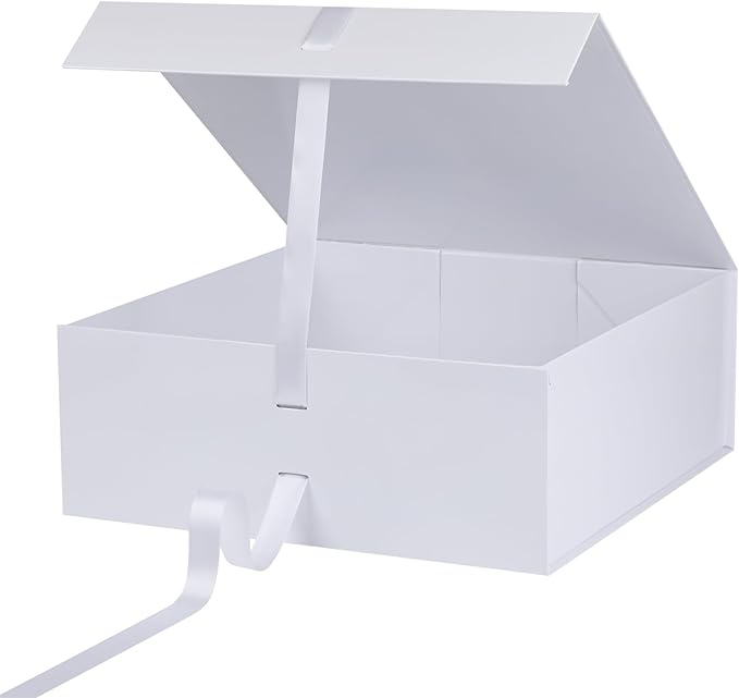 OEMVALATY White Gift Box,16x16x6 Inches Gift Boxes with Lids for Presents with Magnetic Closure and Ribbon for Wedding,Storage,Birthday(3-Pack)