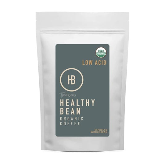 Healthy Bean Espresso Organic Coffee Beans Whole - Low Acid Coffee for Sensitive Stomach, Strong and Rich Flavor - USDA Organic, Dark Roast Whole Bean, 11oz