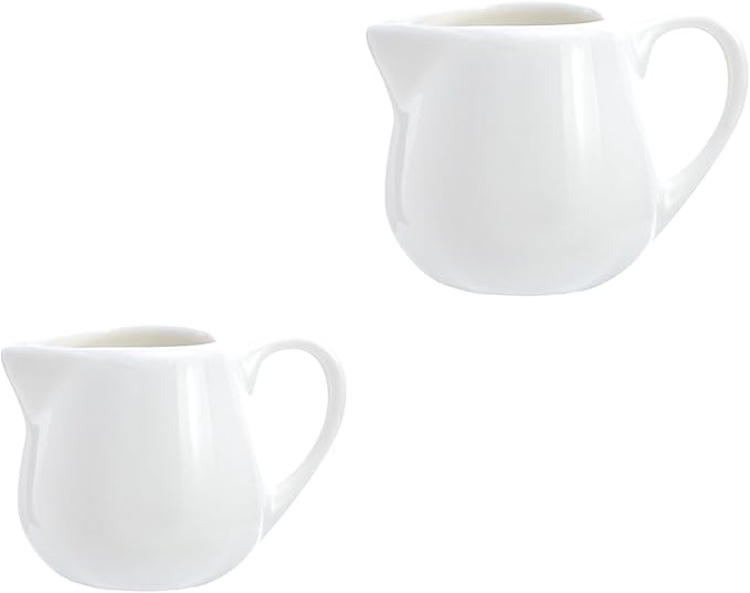 CHOOLD 2 pcs Mini Ceramic Creamer with Handle, Coffee Milk Creamer Pitcher - White - 1.5 oz + 3 oz