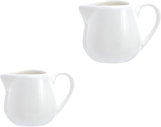 CHOOLD 2 pcs Mini Ceramic Creamer with Handle, Coffee Milk Creamer Pitcher - White - 1.5 oz + 3 oz