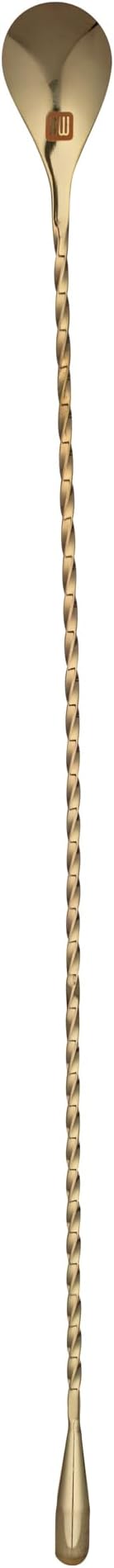 Restaurantware Bar Lux 16 Inch Bar Spoon 1 Corkscrew Handle Cocktail Stirrer Spoon - Long Commercial Gold-Plated Stainless Steel Cocktail Mixing Spoon For Stirring And Mixing