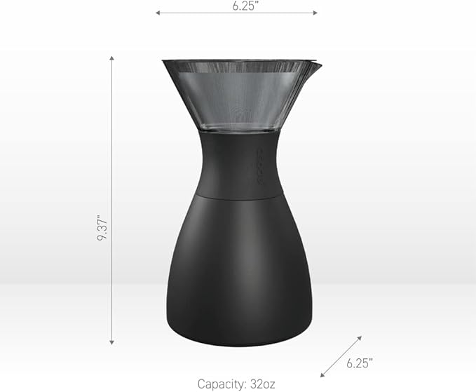 asobu Insulated Pour Over Coffee Maker (32 oz.) Double-Wall Vacuum, Stainless-Steel Filter and Take on the Go Carafe (Wood)