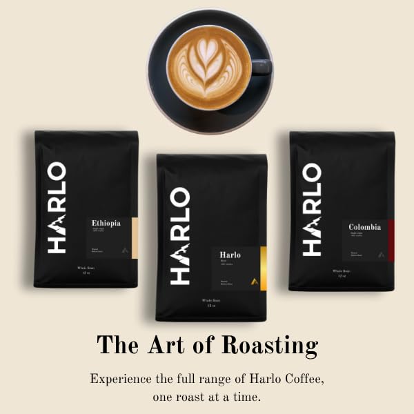Harlo Coffee Roasters Colombian Single Origin Organic Medium Roast Whole Bean Coffee, 12 oz Bag, Peach Cherry and Blackberry Notes, 100% Arabica