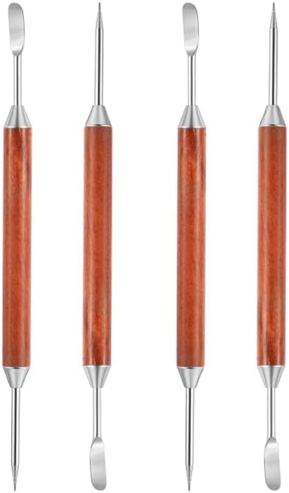 4Pcs Latte Art Pen - Stainless Steel Double Ended Barista Tools with Wood Handle for Creating Art in Home Kitchens and Coffee Design
