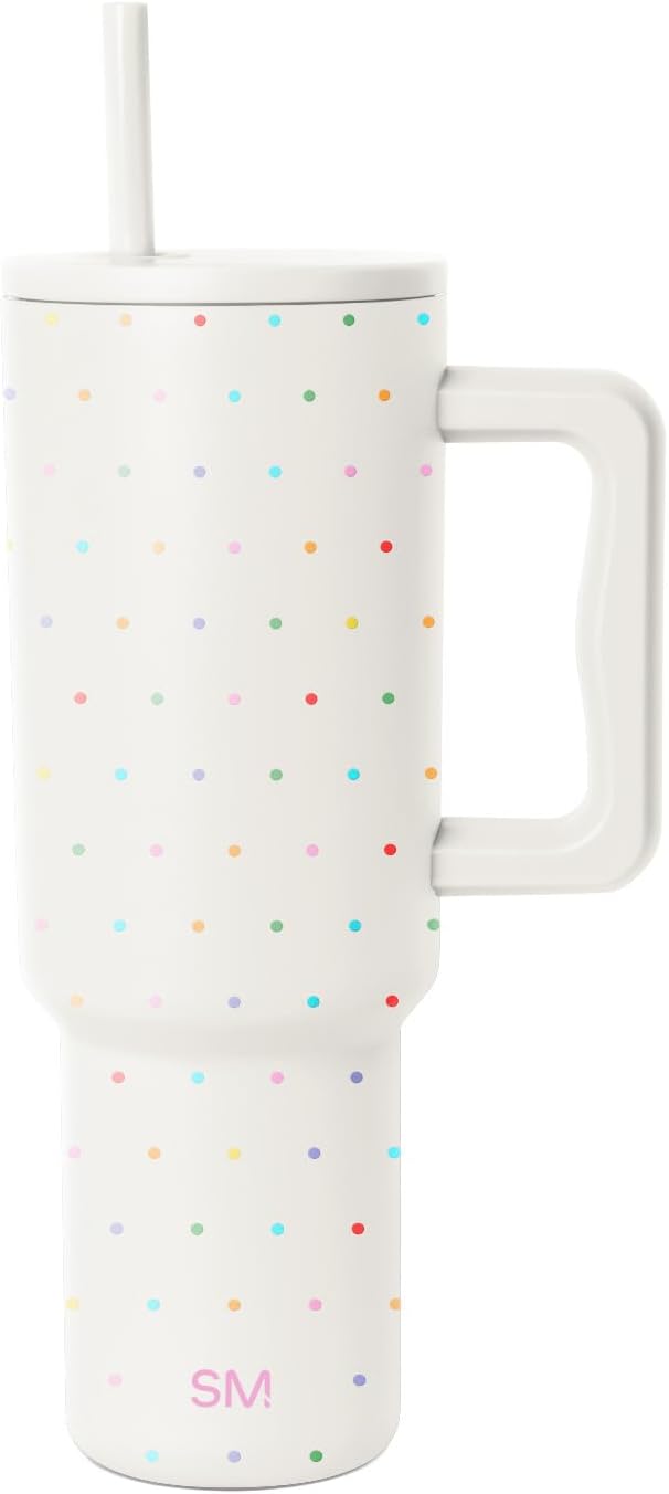 Simple Modern 40 oz Trek Tumbler with Handle and Straw Lid | Cup Holder Friendly Insulated Stainless Steel Travel Mug | Rainbow Dots