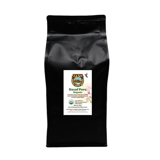 Low Acid Organic Coffee – Whole Bean, Mold-Free & Stomach Friendly by Java Planet, Peruvian Single Origin Decaf Coffee, Water Process, Medium Dark Roast, Smooth Full Flavored, 5LB Bag