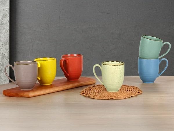 Coffee Mugs Set Of 6, 14 Oz Large Handle Heavy Duty Cups - Microwave Dishwasher Safe - Latte, Cappuccino, Tea, Cocoa, Mocha - Men, Women, Home Office Daily Use, Matt Assorted Colors