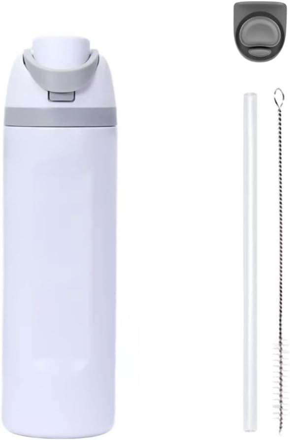 DUTHINGS Insulated Stainless Steel Water Bottle with Straw, 24 oz, Reusable Sports and Travel Bottle for School, Kids, and Outdoors - Leakproof and BPA-Free (WHITE)