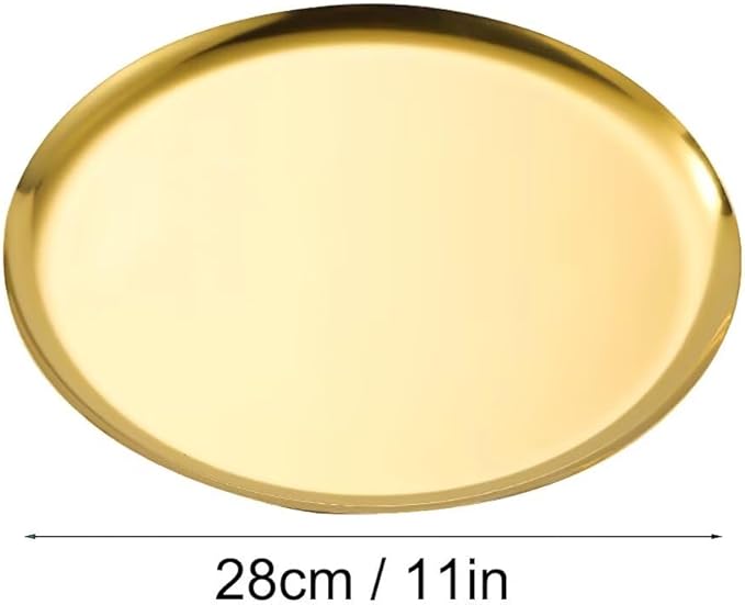 Serving Trays 11in Stainless Steel Decorative Tray Round Gold Tray for Kitchen Wedding Party Coffee Table