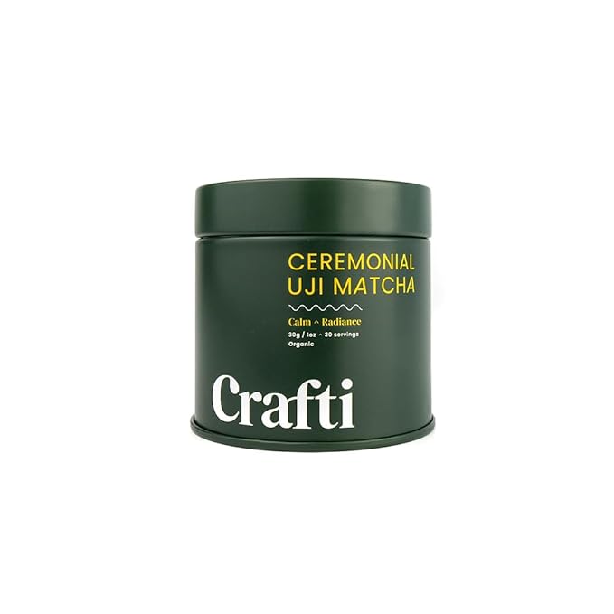 Crafti Ceremonial Grade Matcha Powder (Organic) - Unsweetened Authentic Japanese Daily Matcha Green Tea Powder from Uji, Kyoto for Barista-Grade Lattes (30g / 1.06oz)