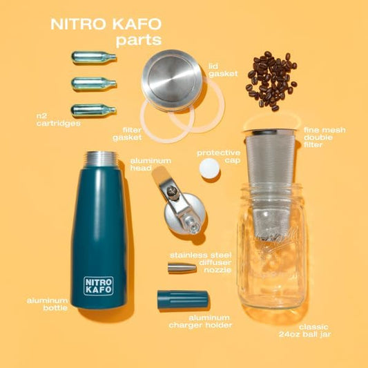 1L Nitro Coffee Maker, Aluminum Nitro Cold Brew Coffee Maker with Special Nitro Diffuser Nozzle & Cold Brew Maker for Making Nitro Cold Brew, 1 Quart/1L, Includes (10) Nitro Cartridges