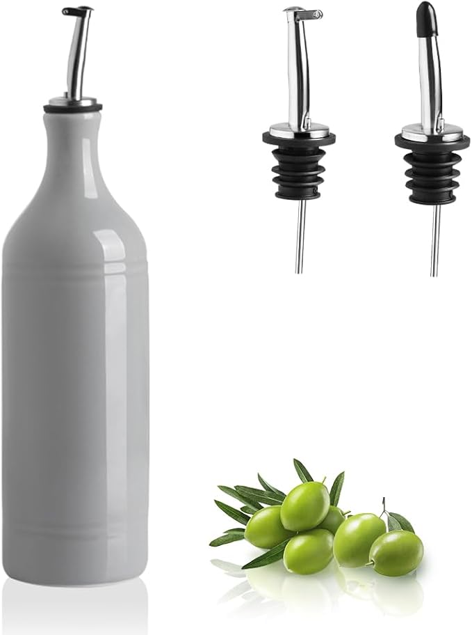 Sweejar Large Ceramic Olive Oil Dispenser Bottle, Opaque Oil Cruet Protects to Reduce Oxidation, Suitable for Storage Vinegar, Soy Sauce & Other Liquids, Pack of 1, 24 Fl Oz(Gray)